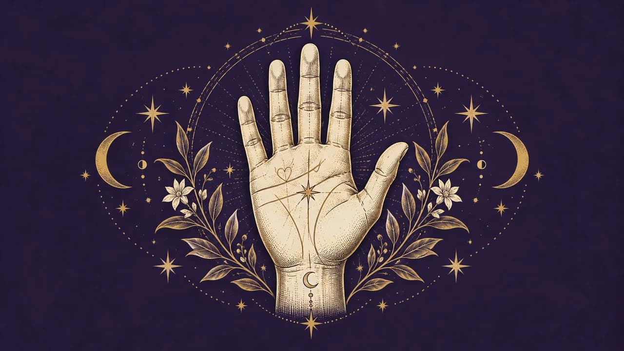 An illustrated open hand with highlighted palm lines